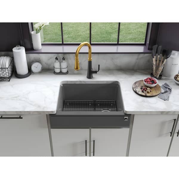 Cairn Granite Composite 29 .75 in. Single Bowl Undermount Kitchen Sink in Matte Graphite