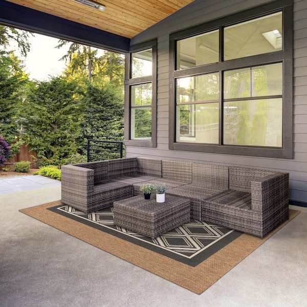 Black 6 ft. x 9 ft. Indoor/Outdoor Trellis Layering Area Rug