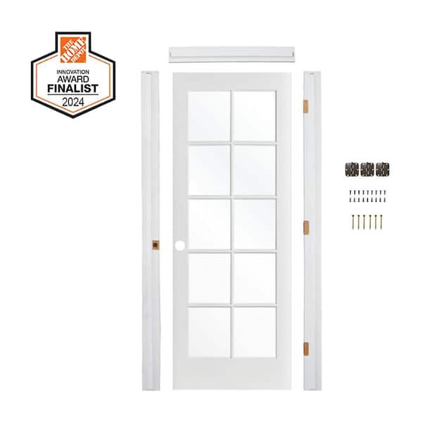 DIY 30 in. x 80 in. 10-Lite Right-Hand Clear Glass Solid Core MDF Primed Single Interior Door Kit w/Quick Assemble Jamb