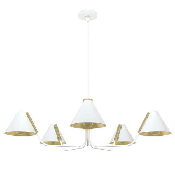 Hunter Grove Isle 5 Lights Matte White Chandelier with Metal Shades Dining Room Light