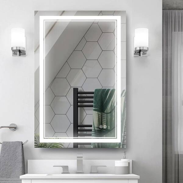 ELLO&ALLO 24 in. W x 24 in. H Single Round Frameless LED Light Wall Bathroom Vanity Mirror with Shelf, Clear