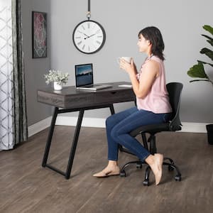 Rockdale 42 in. W Rectangular Charcoal Black/Shorecrest Grey Metal and Wood Writing Desk with Charging Station