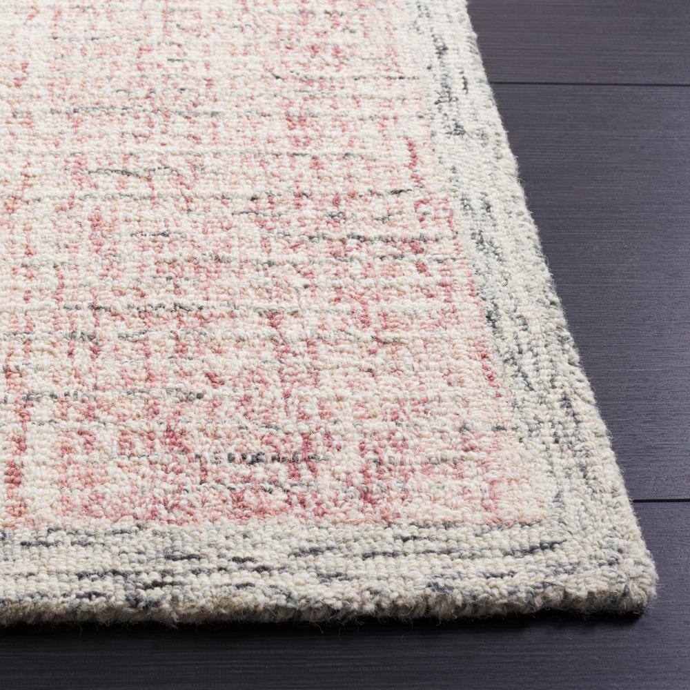 Pink and Ivory Abstract Hand-Tufted Wool Area Rug
