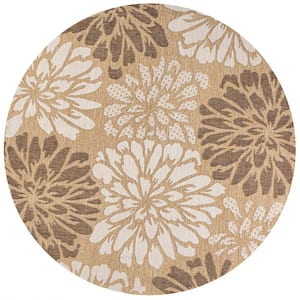 Zinnia Modern Floral Textured Weave Brown/Cream 5 ft. Round Indoor/Outdoor Area Rug
