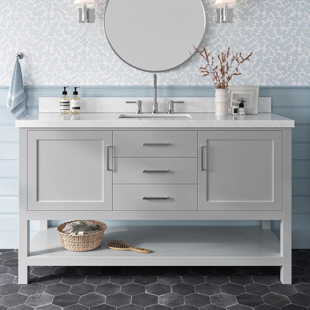 Bayhill 60 in. Single Sink Freestanding Bathroom Vanity in Gray with Carrara White Marble Top price history on PriceWatchPro
