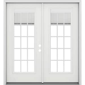 72 in. x 80 in. 15 Lite Modern White Left-Hand/Inswing Low-E Fiberglass Double Prehung French Patio Door with BBG