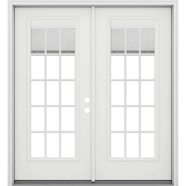 JELD-WEN 72 in. x 80 in. 15 Lite Modern White Left-Hand/Inswing Low-E Fiberglass Double Prehung French Patio Door with BBG