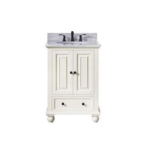 Thompson 25 in. W x 22 in. D x 35 in. H Vanity in French White with Marble Vanity Top in Carrera White with Basin