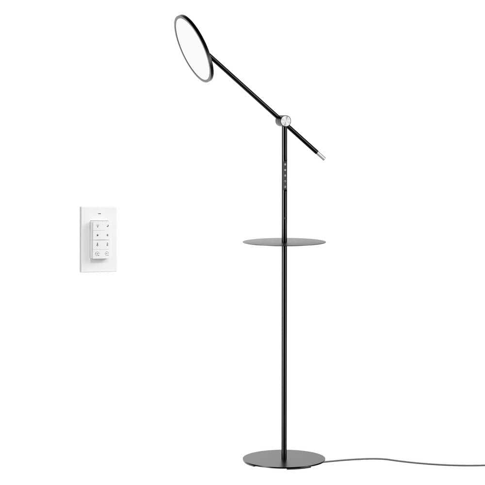 EDISHINE 71 in. Black Adjustable 1-Light Dimmable Arc Floor Lamp