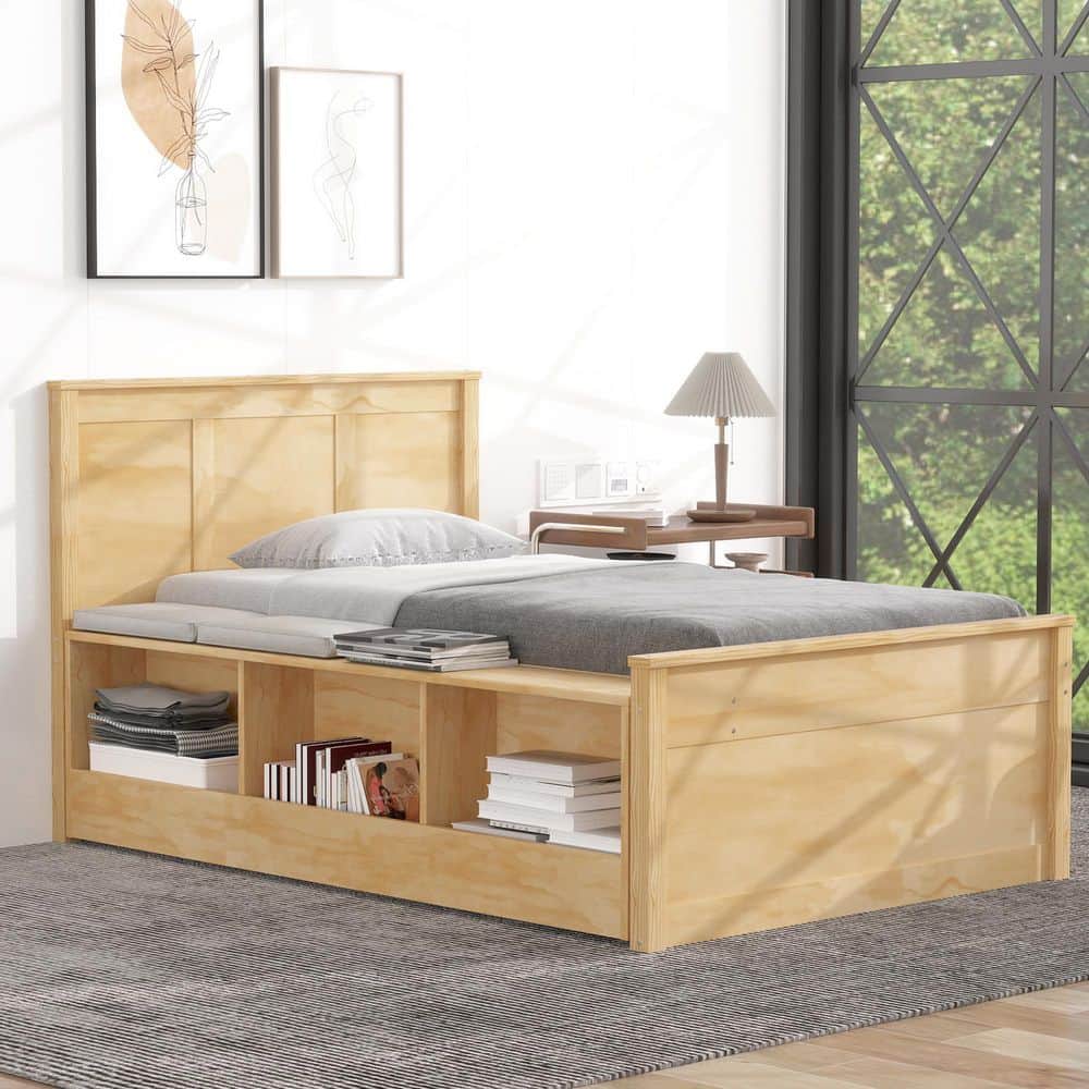 Brevon Modern Natural Brown Wood Frame Twin Size Platform Bed with Pull Out Trundle, Storage Cabinet and Headboard price history on PriceWatchPro