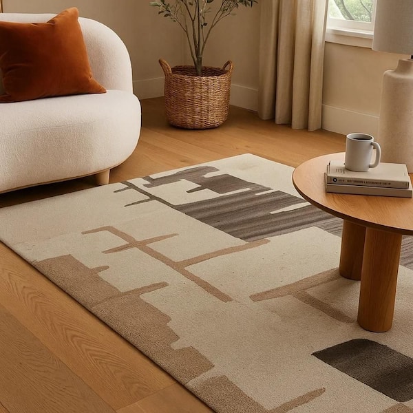 Keny 8 ft. x 10 ft. Beige and Brown Abstract Pattern Large Area Rug Global Inspired