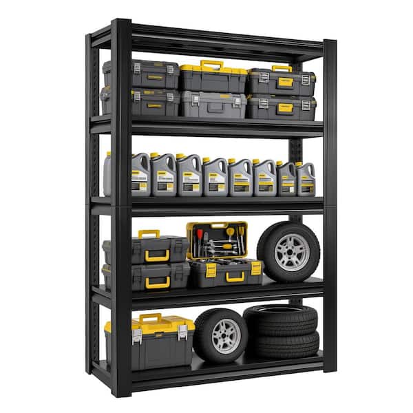 5 Tiers Heavy Duty Metal Adjustable Garage Storage Shelving Unit in Black (47.2 in. W x 72 in. H x 17.7 in. D)
