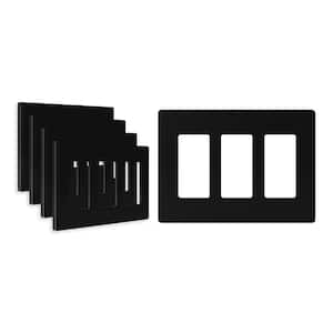 3-Gang Decorator/Rocker Plastic Screwless Wall Plate, Black (5-Pack)