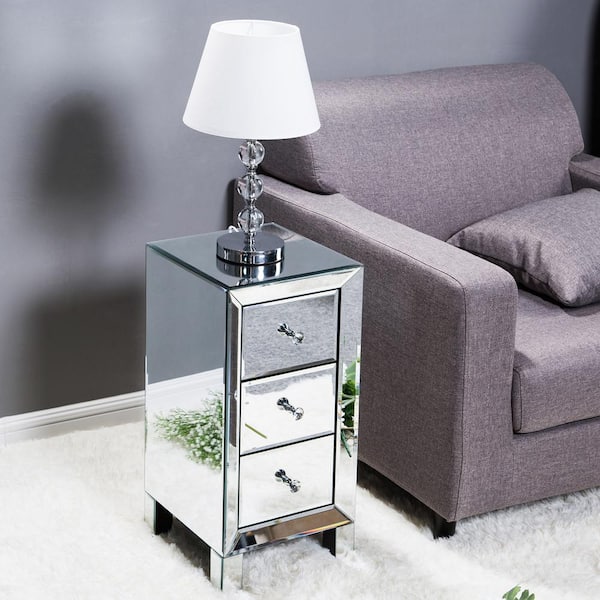 Karl home 3-Drawer Sliver Mirrored Nightstand (23.6 in. H x 11.8 in. W x 11.8 in. D)