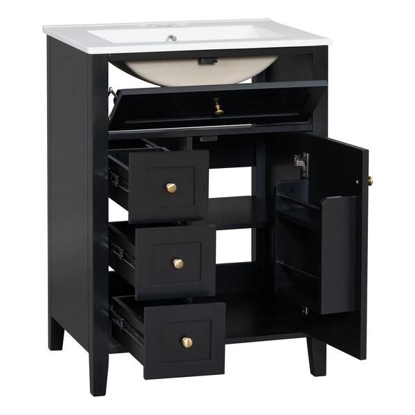 Ziyudura 24 in. Single Sink Freestanding Black Bath Vanity with