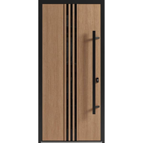 VDOMDOORS 1055 36 in. x 80 in. Left-hand/Inswing Tinted Glass Teak Steel Prehung Front Door with Hardware