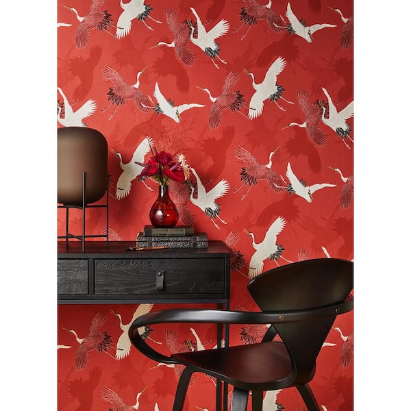 Kusama Red Crane Textured Non-Pasted Non-Woven Wallpaper Sample