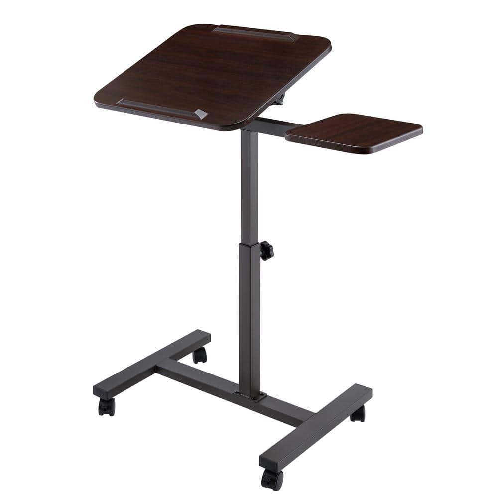 Walnut Adjustable Height Rolling Laptop Desk with Side Table