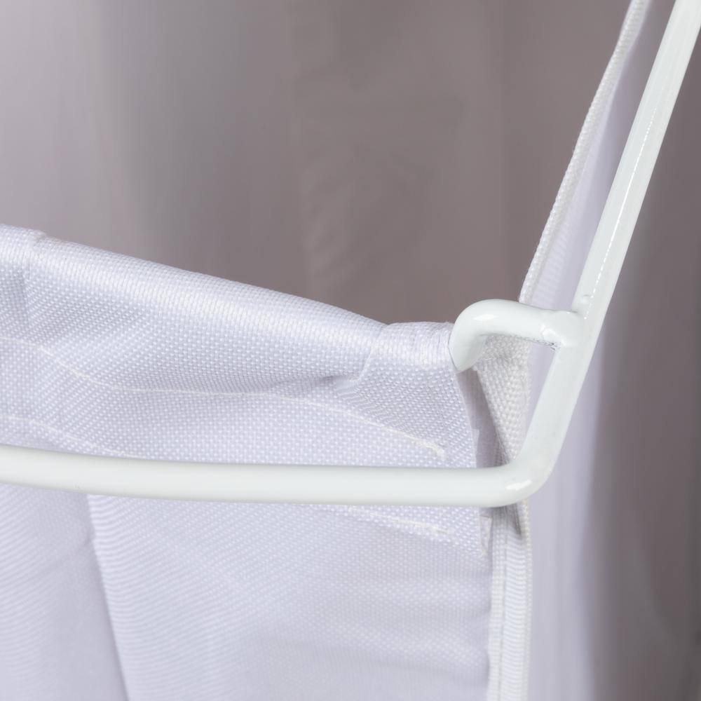 White Steel Frame Collapsible 3-Bag Laundry Sorter with Wheels