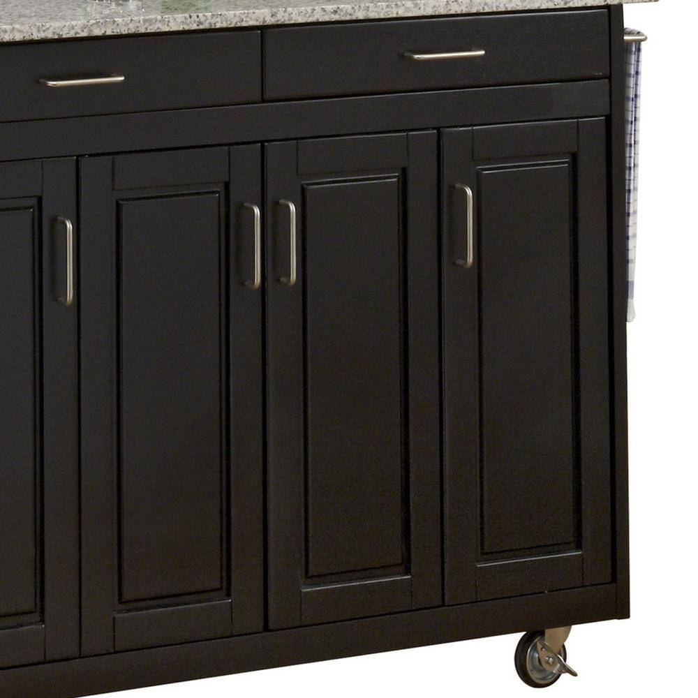 Black Granite Top Kitchen Cart with Storage and Spice Rack