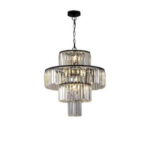 12-Light Black Crystal Island Circle Chandelier for Living Room Dining Room Bedroom Hallway with No Bulbs Included