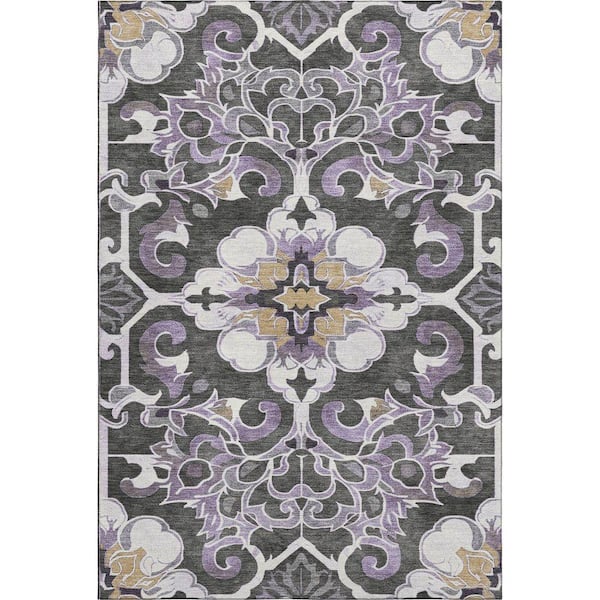 Mayfield Premium Machine Washable Abstract AMF1947 Purple 10 ft. x 14 ft. Area Rug