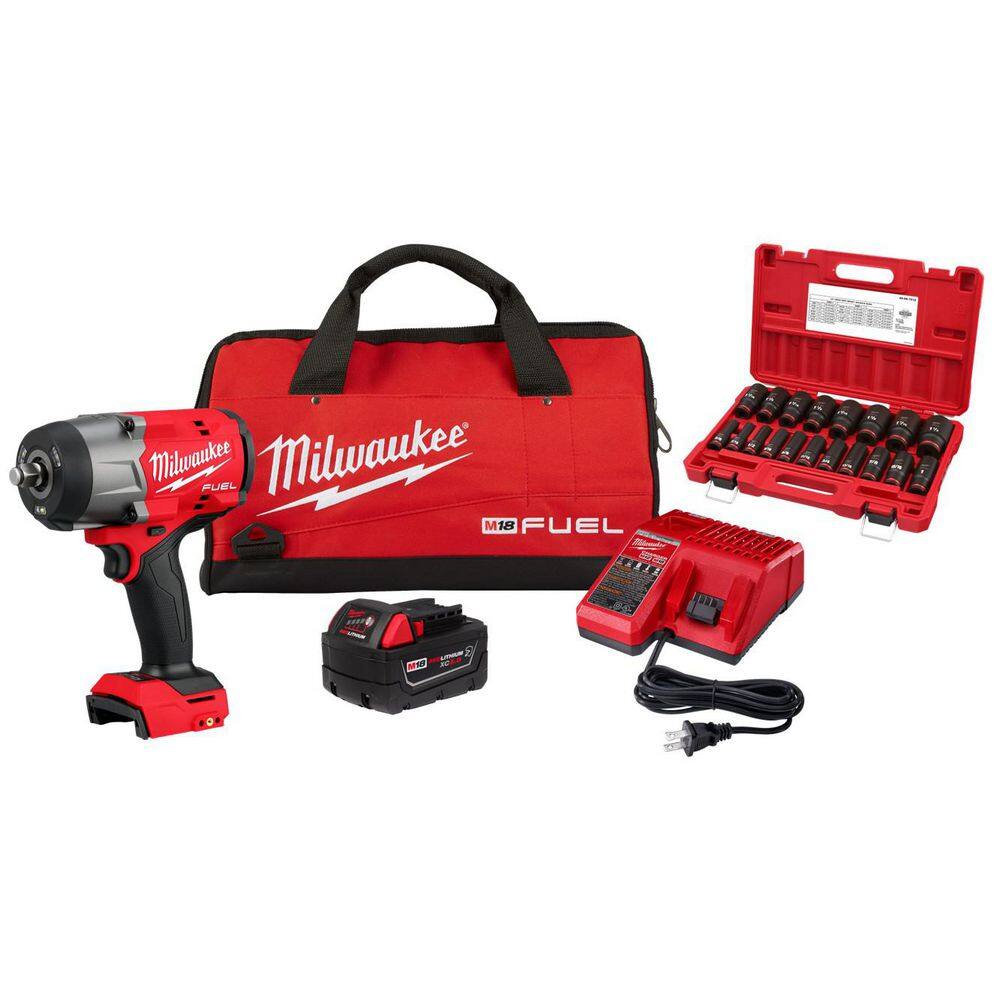 M18 FUEL 18V Lithium-Ion Brushless Cordless 1/2 in. Impact Wrench w/Friction Ring Kit w/One 5.0 Ah Battery & Socket Set price history on PriceWatchPro
