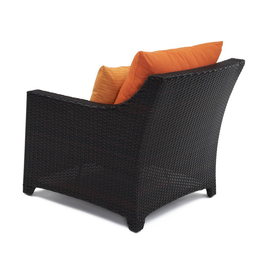 Espresso Woven Polyethylene Outdoor Club Chair with Tikka Orange Cushions