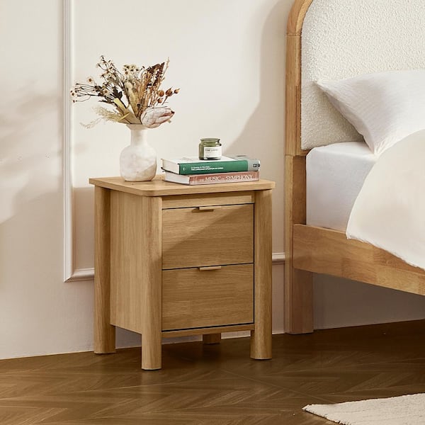 Colin Farmhouse Style Natural 2 Drawers 15.75 in. W Nightstand for Bedroom