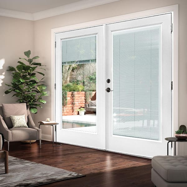 72 in. x 80 in. Fiberglass Smooth White Right-Hand Outswing Hinged Patio Door with Built in Blinds