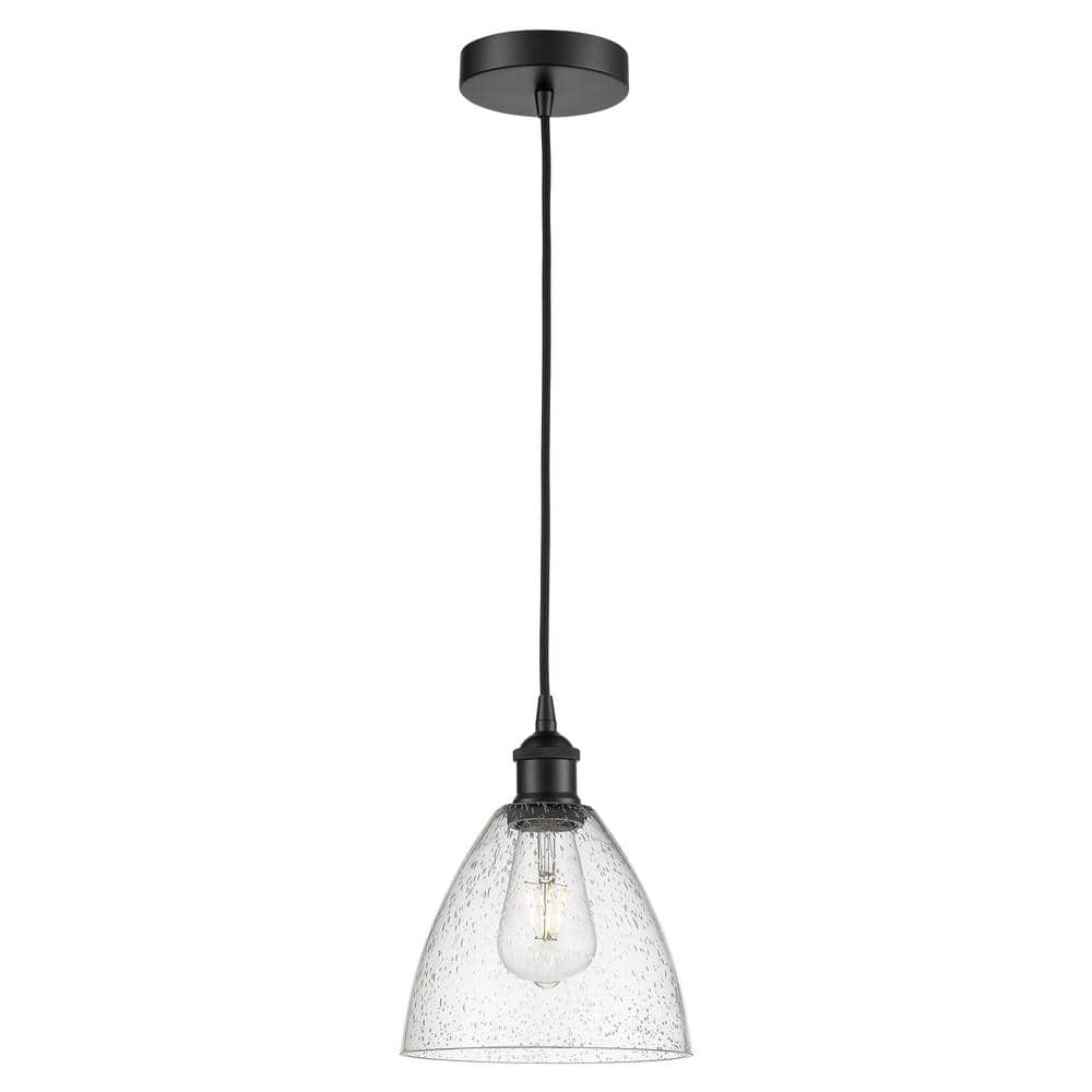 Edison Dome 60-Watt 1-Light Matte Black Standard Mini Pendant Light with Seeded Glass Shade, No Bulbs Included price history on PriceWatchPro