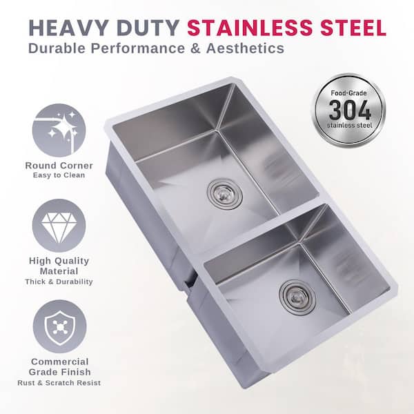 AVITAS 33 in. x 19 in. Drop-in Stainless Steel 60/40 Split Double