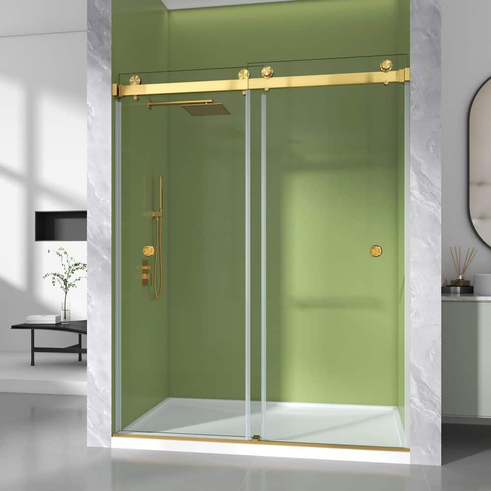 68-73 in. W x 80 in. H Double Sliding Frameless Shower Door in Brushed Gold with 3/8 in. Clear Glass, 2-Finger Pulls price history on PriceWatchPro