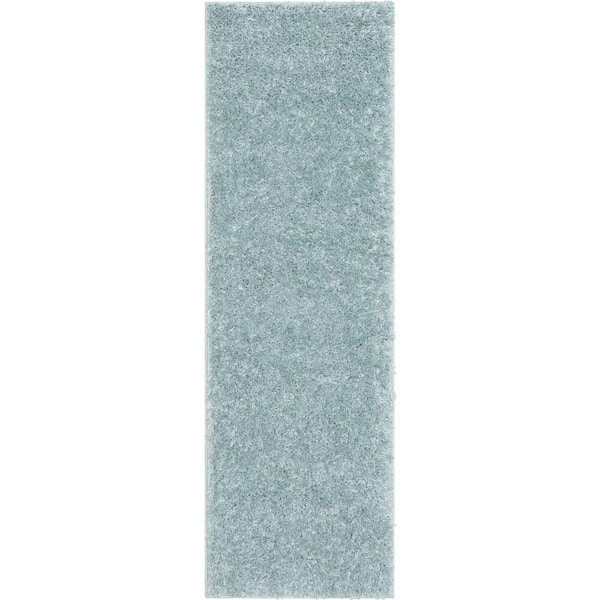 Well Woven Elle Basics Emerson Solid Shag Seafoam Green 2 ft. 3 in. x 7 ft. 3 in. Runner Area Rug