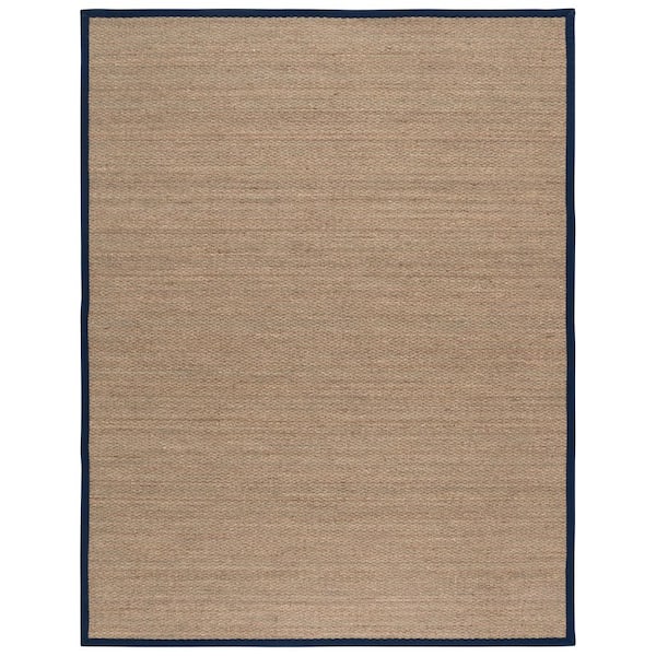 Natural Fiber 8 ft. x 10 ft. Natural/Navy Blue Abstract Solid Border Area Rug