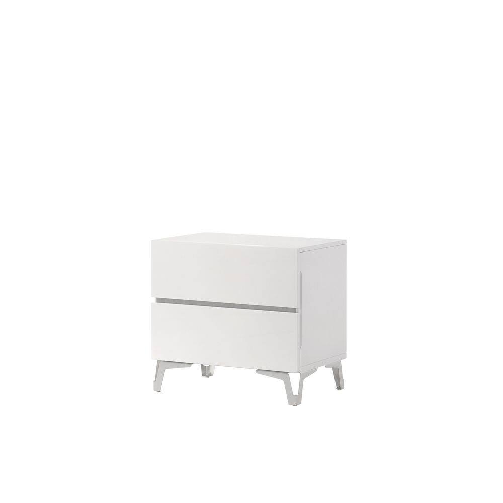 Linea 2-Drawer White/Silver Modern Nightstand