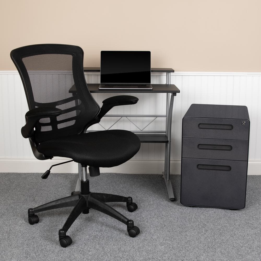 28 in. Rectangular Black Engineered Wood 3-Drawer Computer Desk with Keyboard Tray