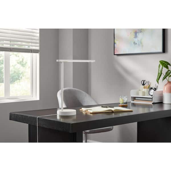 Hampton Bay 21 in. White Task Lamp LED with 5-Volt 2 Amp USB with Night Light