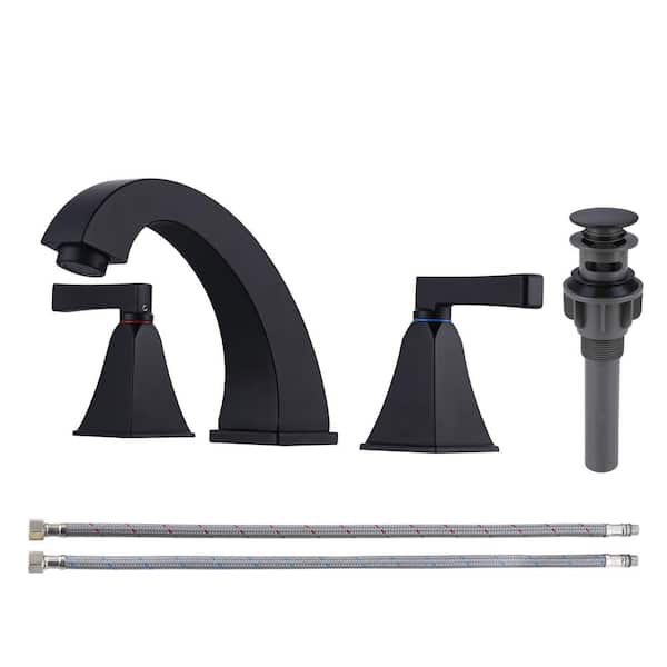 AVITAS 8 in. Widespread Double Handle Bathroom Faucet with Drain Kit Included in Matte Black