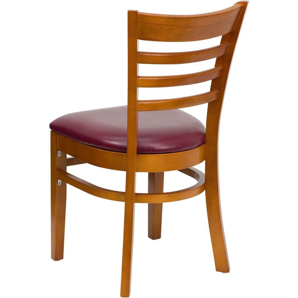 Cherry Wood Ladder Back Chair with Burgundy Vinyl Seat
