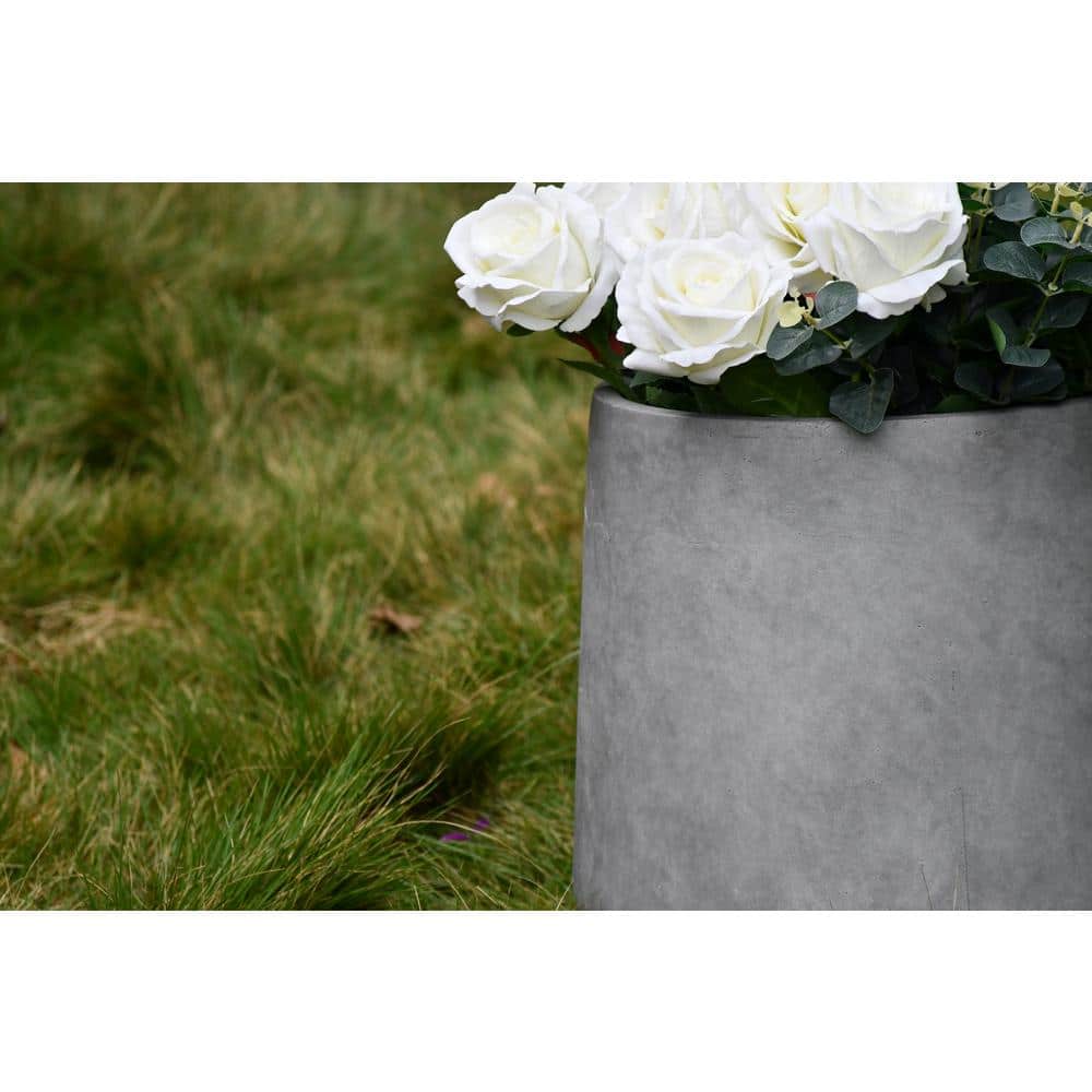 Large Gray Lightweight Concrete Round Planter for Indoor/Outdoor Use