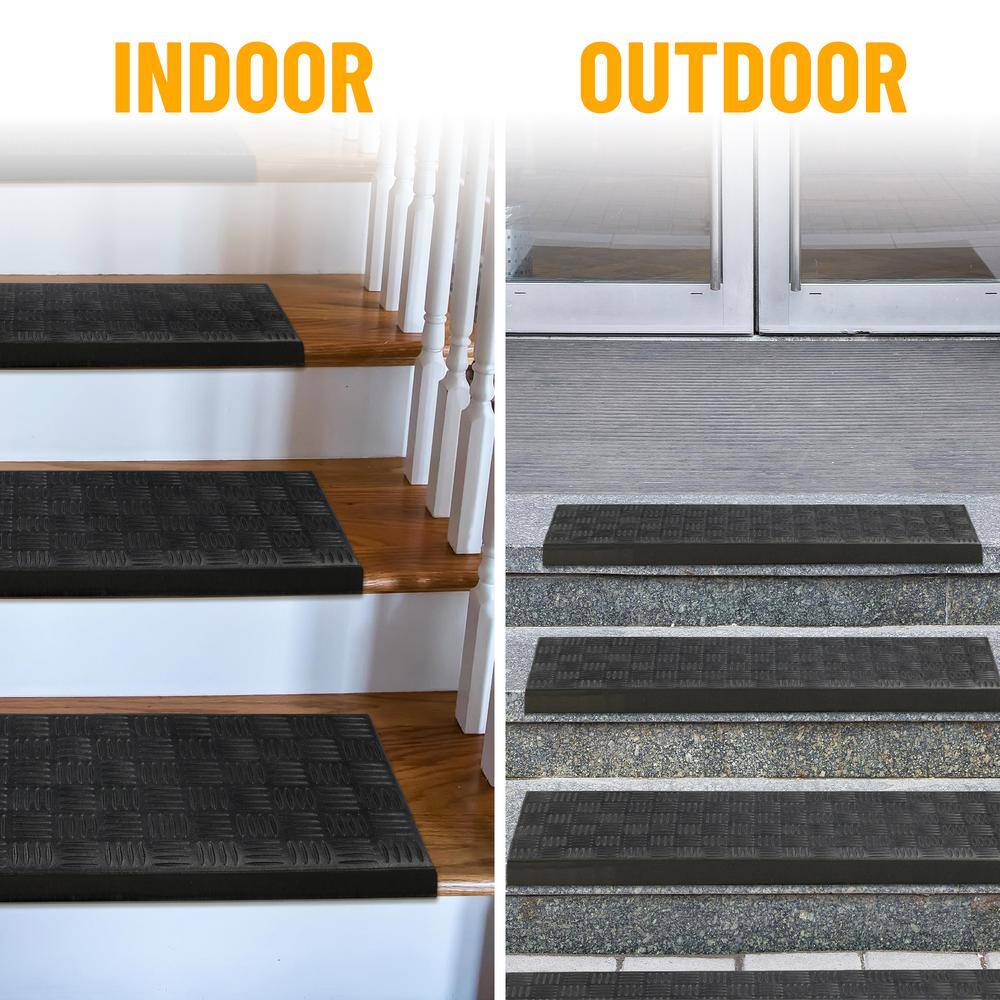Black Rubber Non-Slip Indoor Outdoor Stair Treads, Set of 5