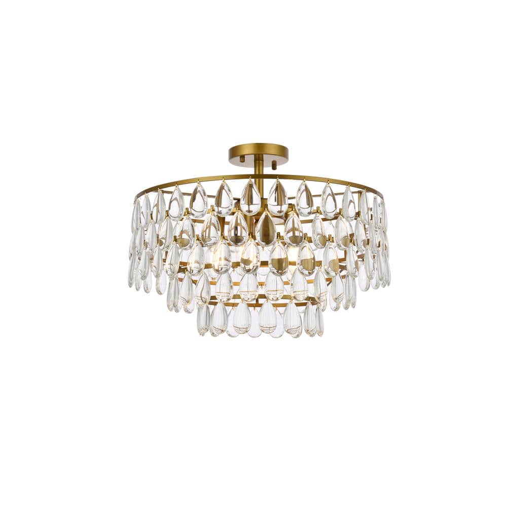 Timless Home 20 in. 5-Light Contemporary Brass Flush Mount with No Bulbs In
