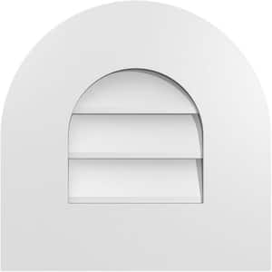 14 in. x 14 in. Round Top Surface Mount PVC Gable Vent: Decorative with Standard Frame