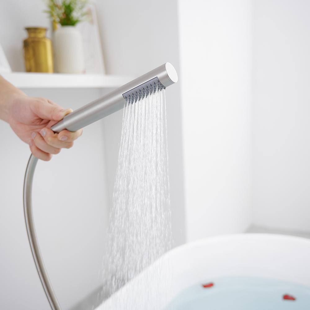 Brushed Nickel Freestanding Roman Tub Faucet with Hand Shower and Tray