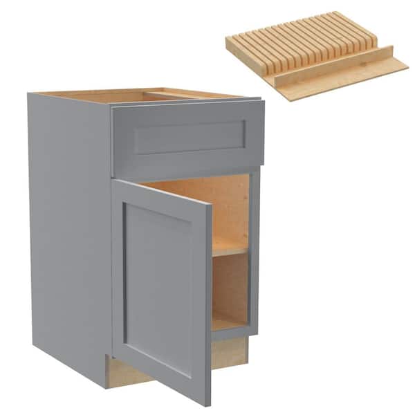 Home Decorators Collection Newport 21 in. W x 24 in. D x 34.5 in. H Assembled Plywood Base Kitchen Cabinet in Pearl Gray with Knife Block LH