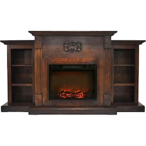 Classic 72 in. Electric Fireplace in Walnut with Built-in Bookshelves and a 1500-Watt Charred Log Insert