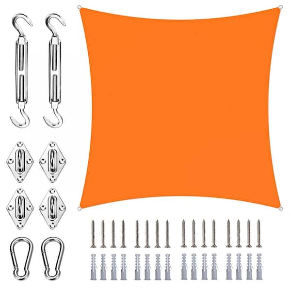 ROYAL SHADE 14 ft. x 14 ft. Sqaure Waterproof Shade Sail with Hardware Kit-Orange
