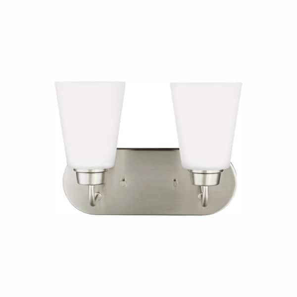 Generation Lighting Kerrville 12 in. 2-Light Brushed Nickel Traditional Transitional Bathroom Vanity Light with Satin Glass and LED Bulbs