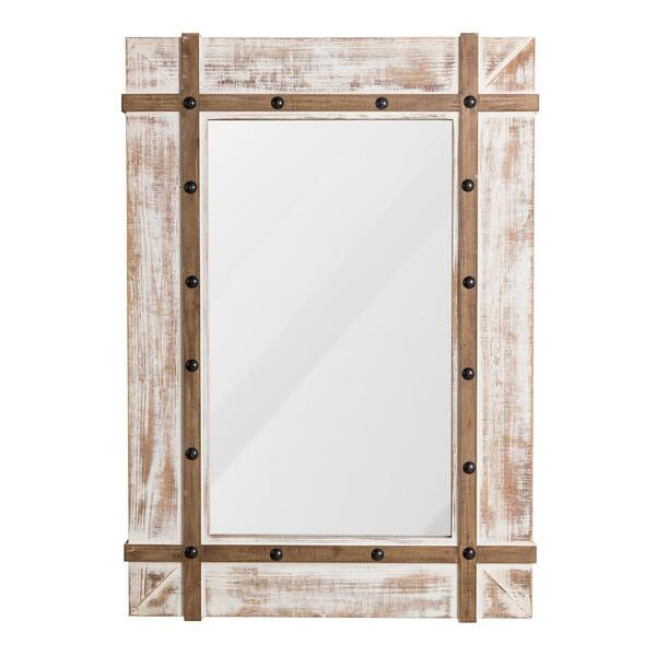 Glitzhome 39.50 in. H x 28.25 in. W Oversized Farmhouse Wood Wall Mirror